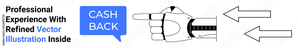 Robotic hand pointing at a Cashback text bubble with forward arrows symbolizing financial benefits, automation, and advancement. Ideal for fintech, robotics, AI, economy, promotions, technology ads Robotic hand pointing at a Cashback text bubble with forward arrows symbolizing financial benefits, automation, and advancement. Ideal for fintech, robotics, AI, economy, promotions, technology ads