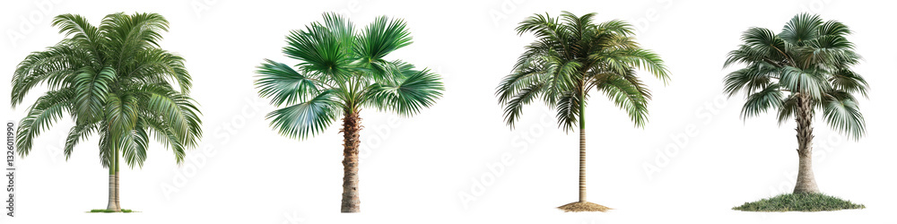 Fototapeta premium Madagascar palm isolated on transparent background, PNG, Set of