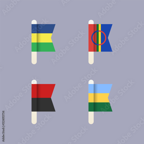 National flags of the world, Flag of Polesia in Ukraine, Lemko Rusyn Peoples Republic, Sami, Coat of Arms of Ukrainian Nationalists OUN UPA, set flat vector icons