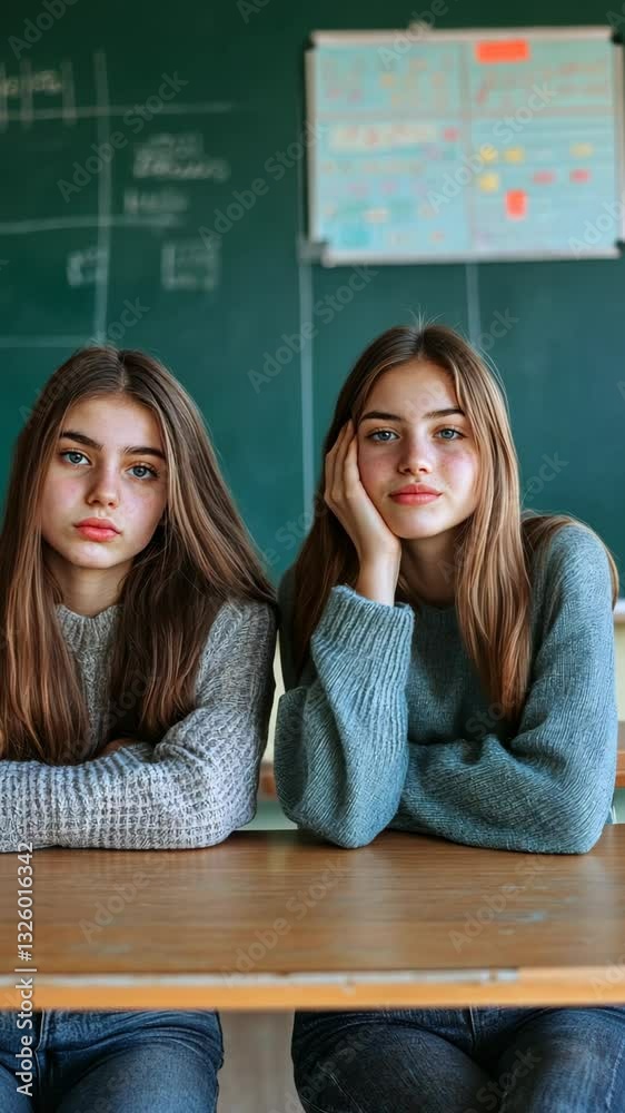 Students enjoying a break while sitting at a desk in a classroom during a school day Students enjoying a break while sitting at a desk in a classroom during a school day