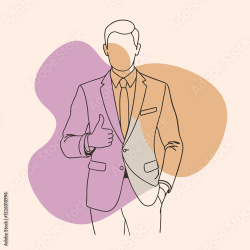 A silhouette of a man in an elegant, tailored suit with a slim physique, standing tall with a confident posture.  