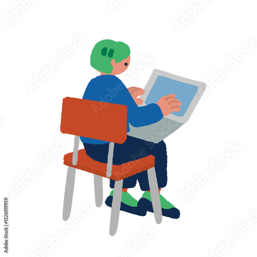 ノートパソコンを扱う人物のイラスト

