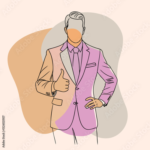 A silhouette of a man in an elegant, tailored suit with a slim physique, standing tall with a confident posture.  
