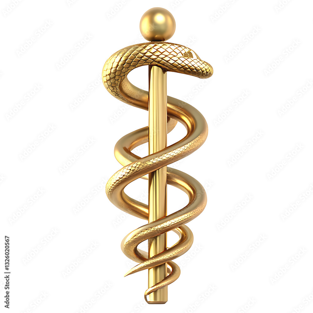 Obraz premium Caduceus Medical Symbol Icon, sleek design featuring intertwined snakes and wings, set against a minimalist white background PNG. GENERATIVE AI