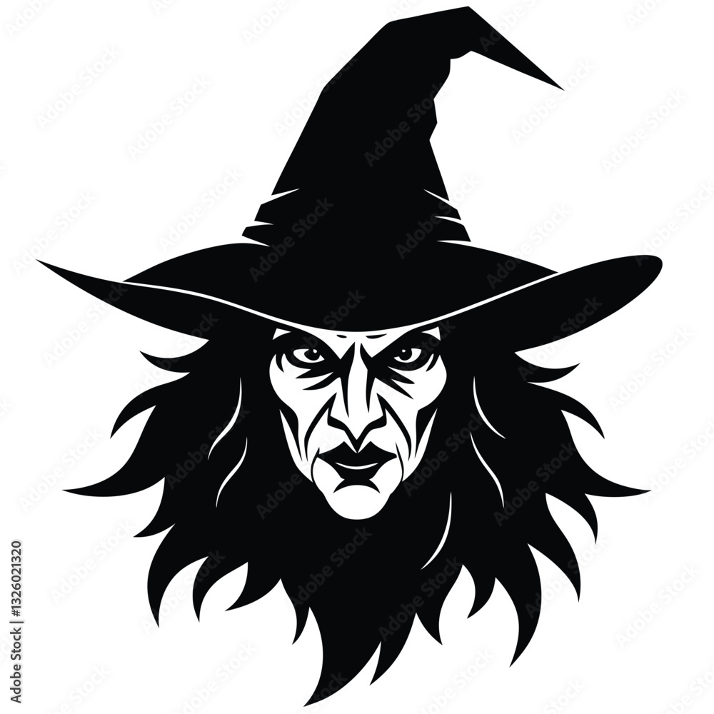 a silhouette of a witch with a pointed hat, a silhouette of a witch with a pointed hat,