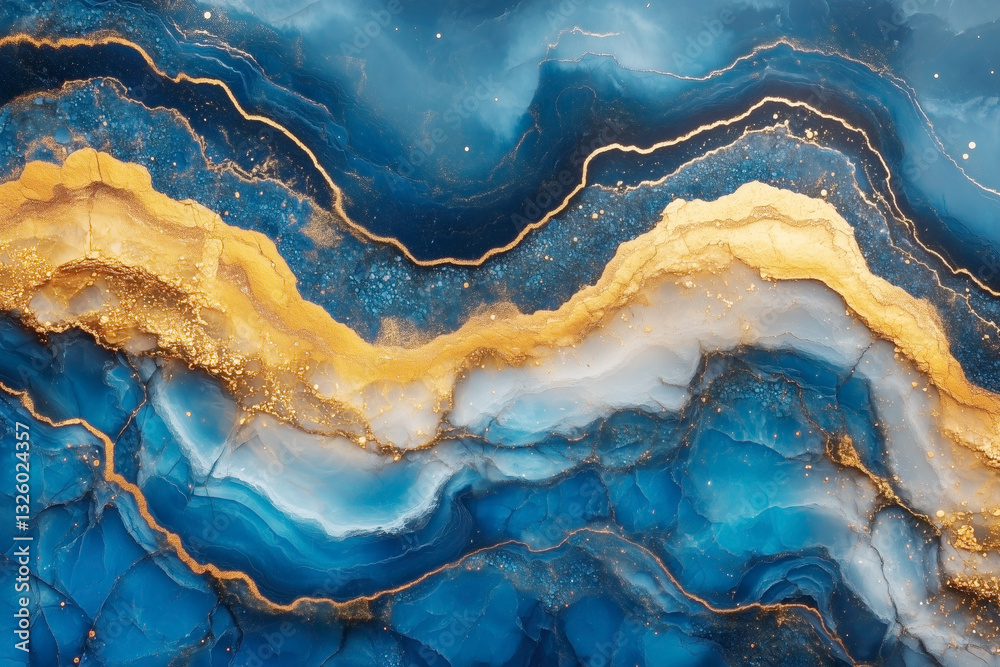 Fototapeta premium Abstract Blue and Gold Fluid Art