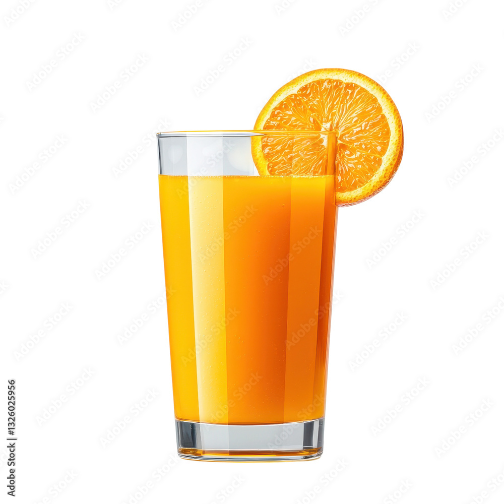 Fresh orange juice in a glass with an orange slice on a transparent background. Fresh orange juice in a glass with an orange slice on a transparent background.