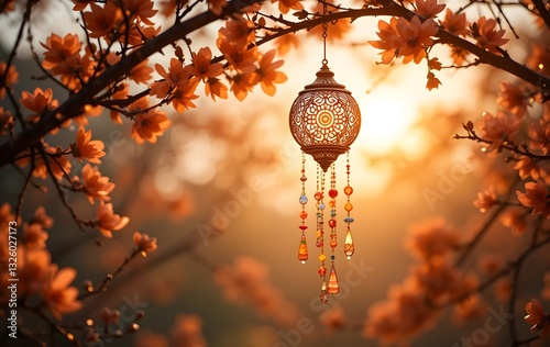 Dreamy Sunset Wind Chime with Ceramic Beads and Blooming Flowers