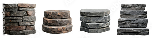 Stacked stone columns blocks and layered masonry elements for rustic exterior design architecture and landscape features such as retaining walls pathways and garden accents