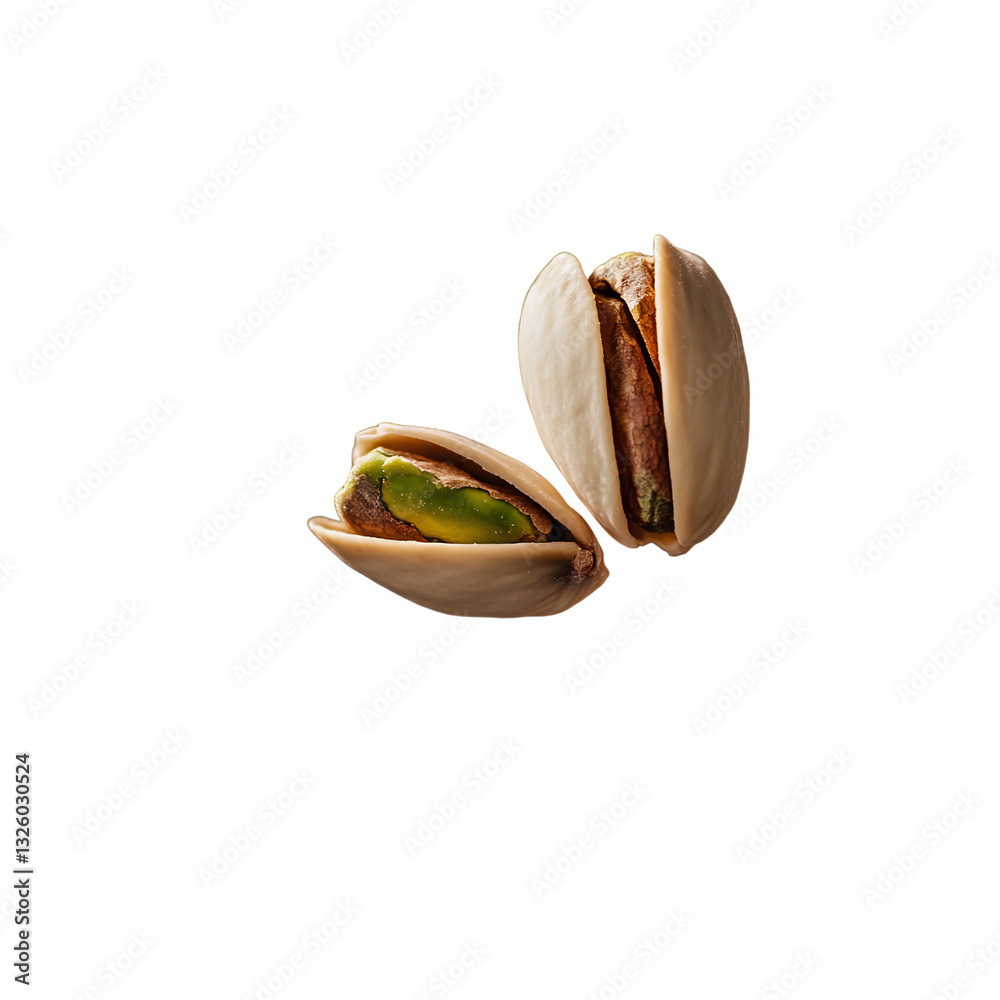 Pistachios floating in the air, isolated on a transparent background Pistachios floating in the air, isolated on a transparent background