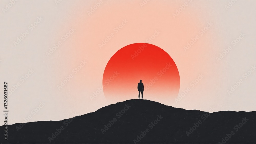 custom made wallpaper toronto digitalSilhouette of a person standing on a hill with a large red sun rising in the background