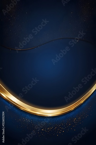 Blue luxury background with golden line, blue curve, shiny dots and glitter light effect