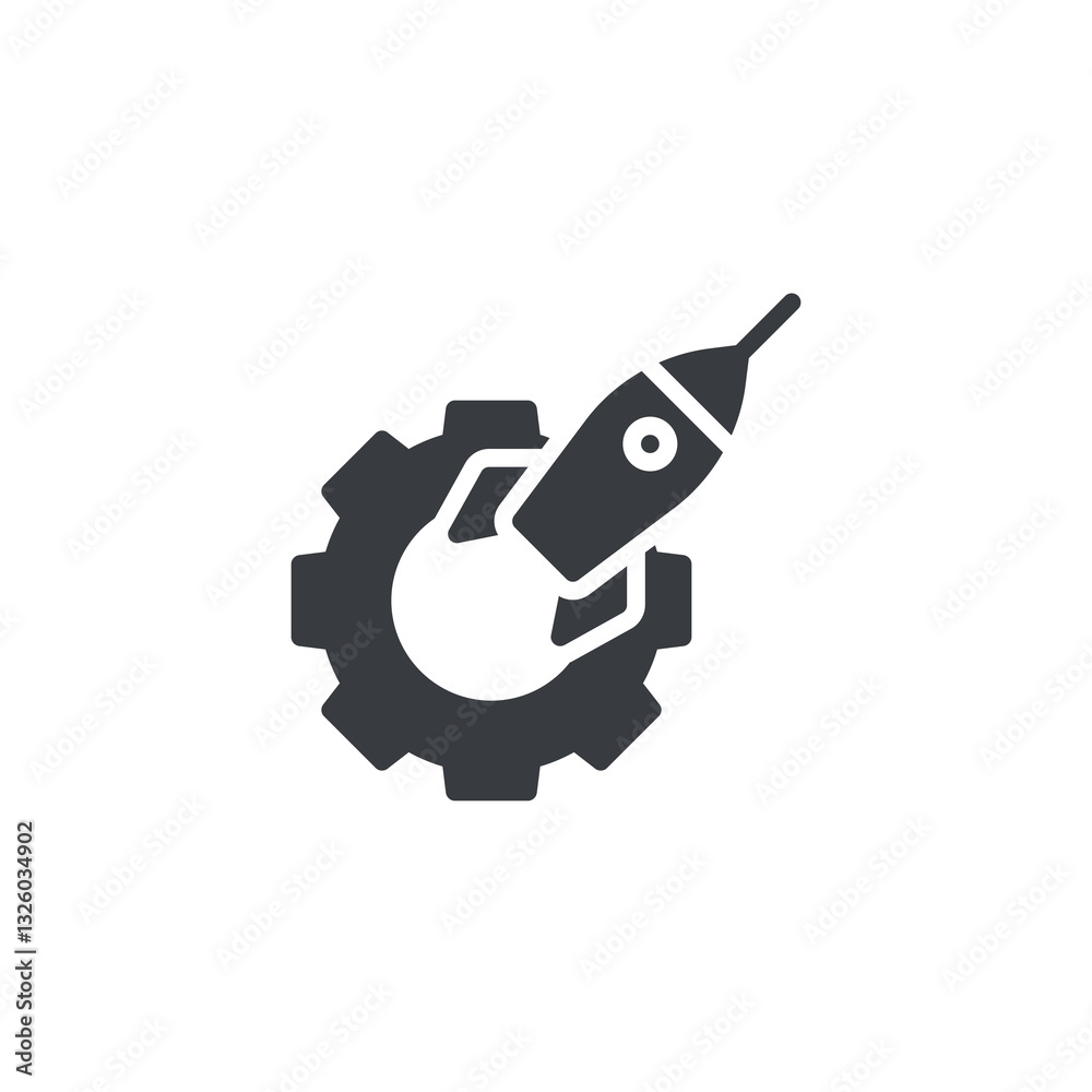 Rocket launching from a gear vector icon Rocket launching from a gear vector icon