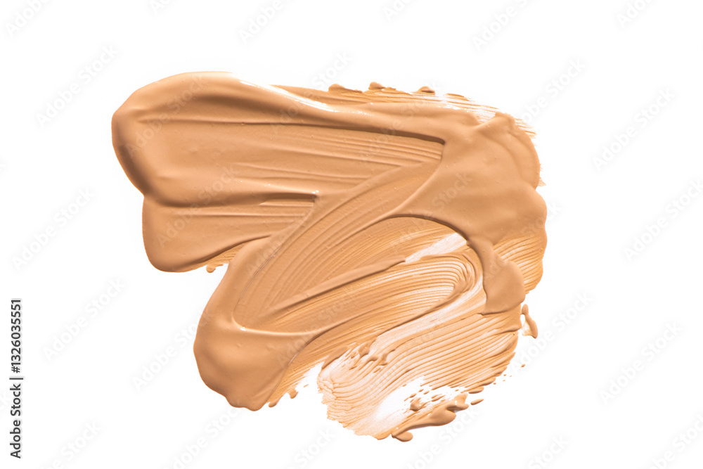 Makeup foundation texture swatch. BB cream, concealer, paint smear isolated on white background.