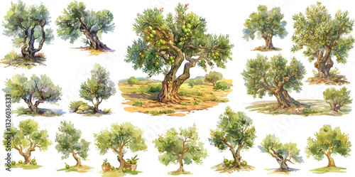 olive tree watercolor clipart