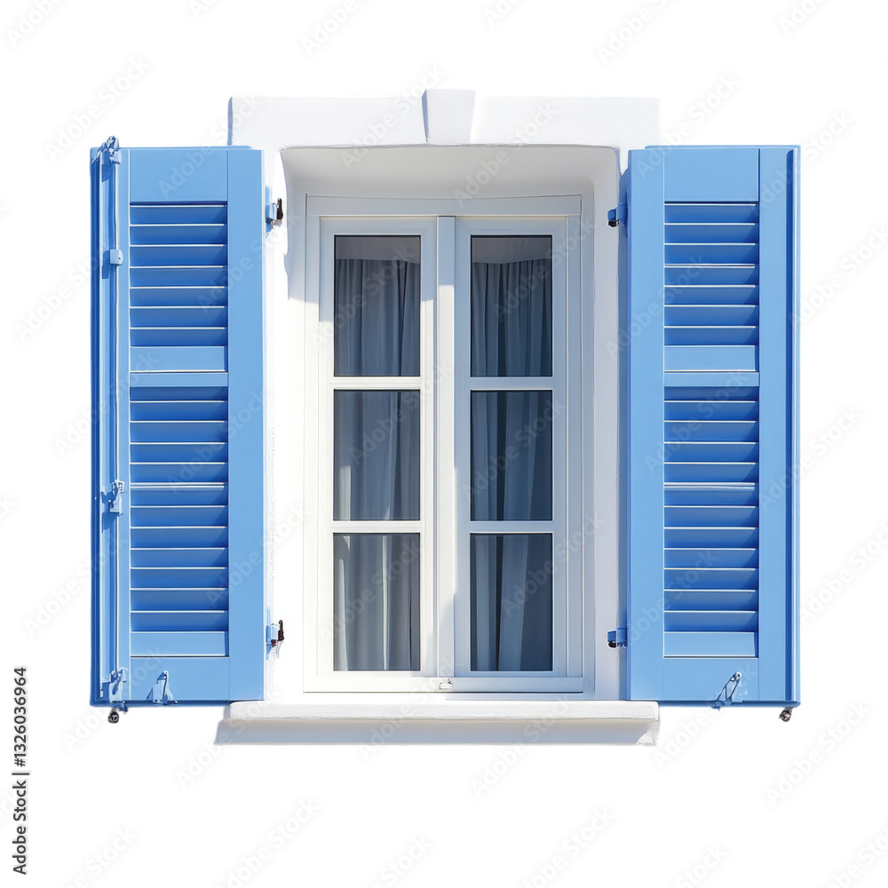 White window with blue shutters, isolated on a white background. , white background png White window with blue shutters, isolated on a white background. , white background png