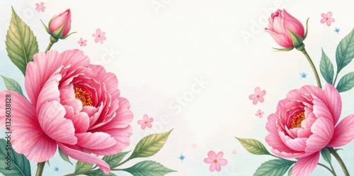 Delicate watercolor roses & peonies, soft pastel hues, background, vintage