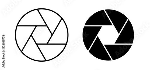 Aperture vector icon set black filled and outlined style.