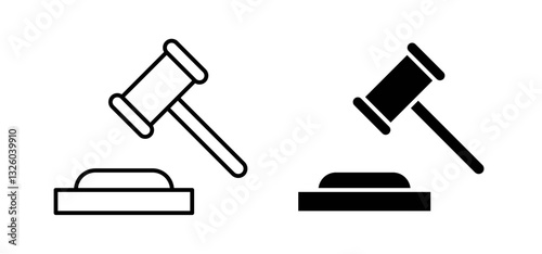 Auction vector icon set black filled and outlined style.