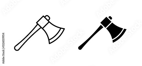 Axe vector icon set black filled and outlined style.