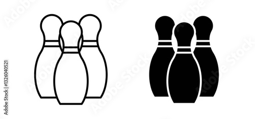 Bowling pins vector icon set black filled and outlined style.