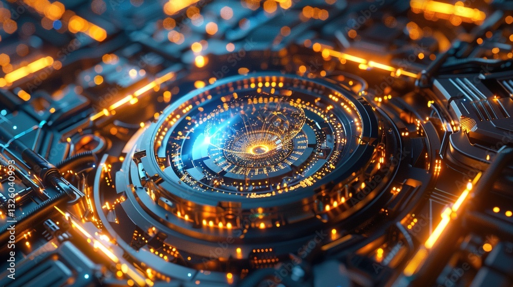 Obraz premium Quantum Computer Core with Entangled Qubits - 3D Tech Concept for Cryptography White Papers