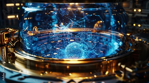 Quantum Computer Core with Entangled Qubits - 3D Tech Concept for Cryptography White Papers