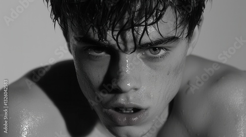 Intense Closeup of a Sweaty Young Mans Face