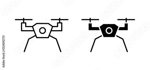 Drone vector icon set black filled and outlined style.