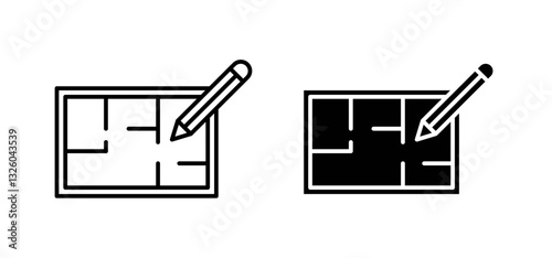 Floor plan vector icon set black filled and outlined style.