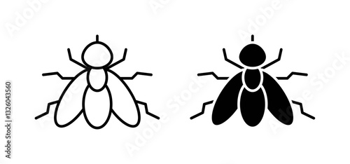 Fly insect vector icon set black filled and outlined style.