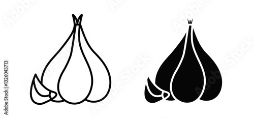 Garlic vector icon set black filled and outlined style.