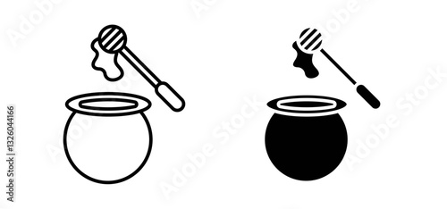 Honey pot vector icon set black filled and outlined style.