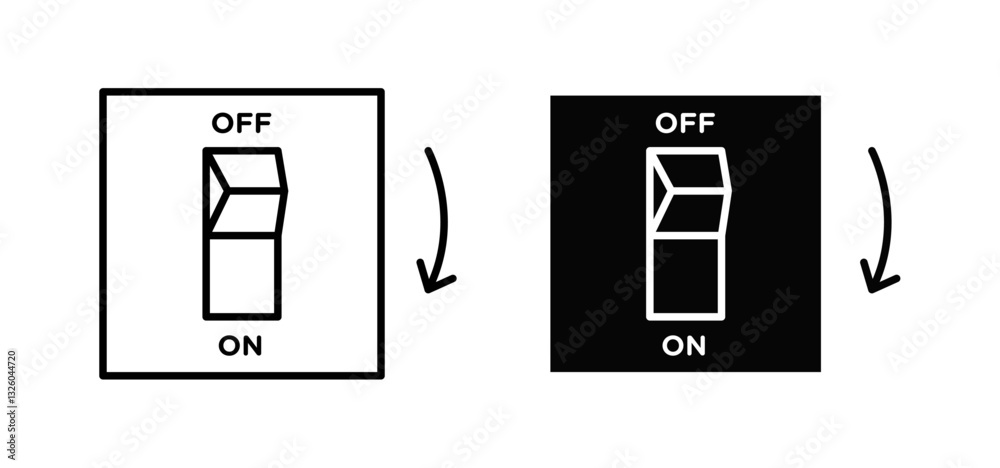 Light switch off vector icon set black filled and outlined style. Light switch off vector icon set black filled and outlined style.