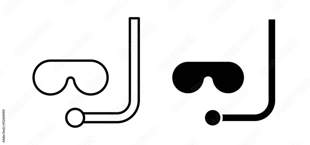 Mask snorkel vector icon set black filled and outlined style. Mask snorkel vector icon set black filled and outlined style.
