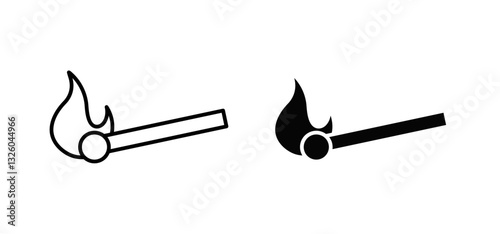 Match fire vector icon set black filled and outlined style.