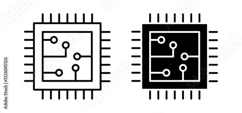Microchip vector icon set black filled and outlined style.