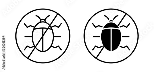 No Bug vector icon set black filled and outlined style.