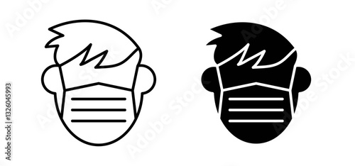 Person in mask vector icon set black filled and outlined style.