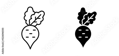 Radish vector icon set black filled and outlined style.