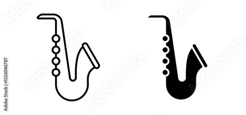 Saxophone vector icon set black filled and outlined style.
