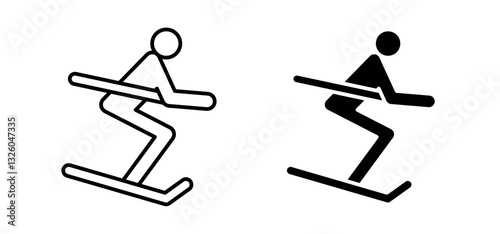 Skiing vector icon set black filled and outlined style.
