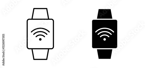Smart watch vector icon set black filled and outlined style.