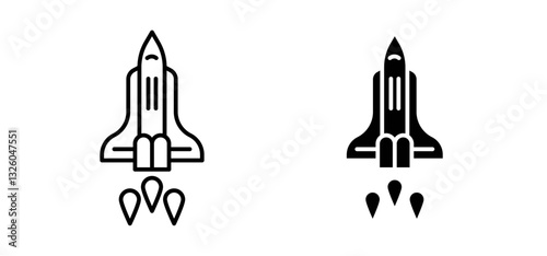 Space shuttle vector icon set black filled and outlined style.
