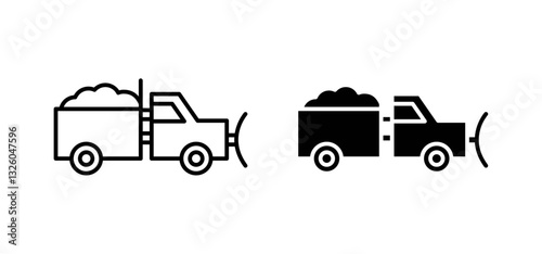 Snowplow vector icon set black filled and outlined style.
