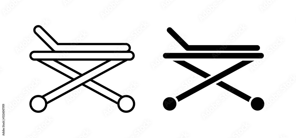 Stretcher vector icon set black filled and outlined style. Stretcher vector icon set black filled and outlined style.