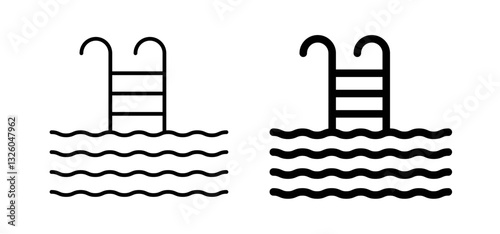 Swimming pool vector icon set black filled and outlined style.