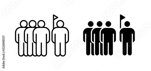 Tour guide people vector icon set black filled and outlined style.