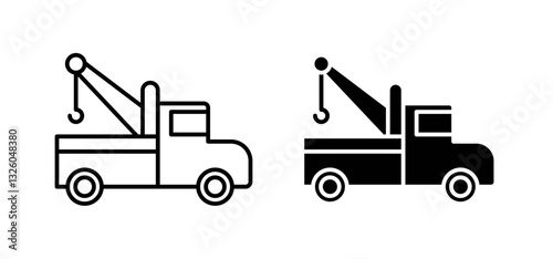 Tow truck vector icon set black filled and outlined style.
