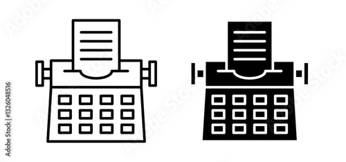 Typewriter vector icon set black filled and outlined style.